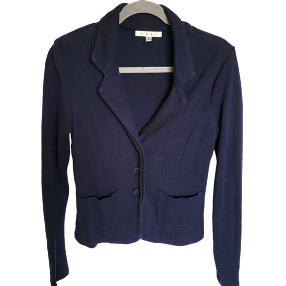 CAbi Navy Button Up V Neck Knit Classic Breakthrough Blazer Jacket Size Small - Picture 1 of 14